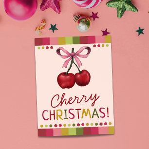 Julen Cute Rosa Bow and Sweet Red Cherry Kort