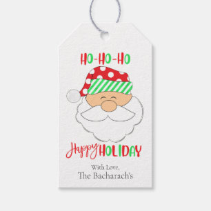 Julen Cute Santa Ansikte "Lycklig Helgdag" Presentetikett