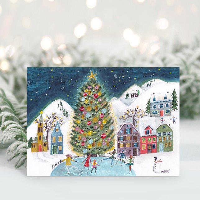 Julen Cute Winter House Village Scene Helg Vykort (Cute Winter House Village Scene Christmas)