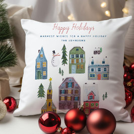 Julen Cute Winter House Village Scene Kudde