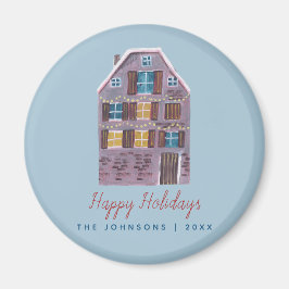 Julen Cute Winter House Village Scene Magnet