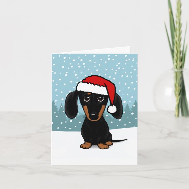 Julen Dachshund Santa Black och Tan Wiener Hund Helgkort (Framsida)