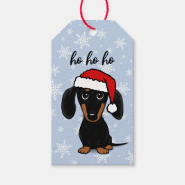 Julen Dachshund Santa Black och Tan Wiener Hund Presentetikett