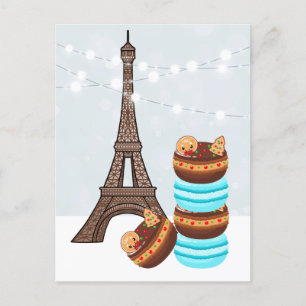 Julen Eiffel Torn och Winter Macarons Helg Vykort