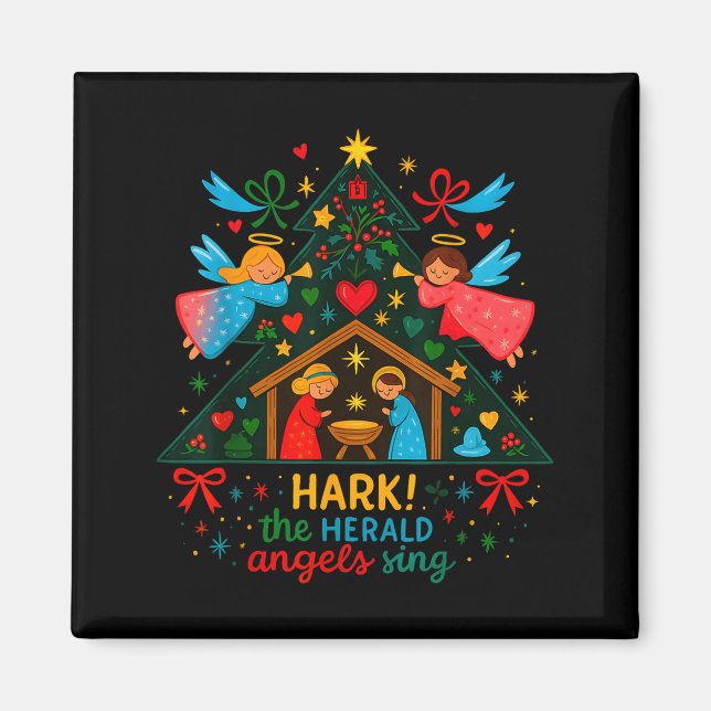 Julen Fader Hark The Herald Angels Sing Söt Jul Magnet (Framsidan)