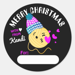 Julen för stickande krona, ansikte, Yarn emoji kis Runt Klistermärke