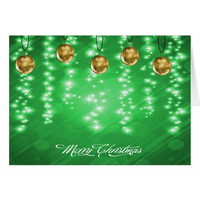 Julen guld Baubles och White Glitter Hälsningskort (Framsidan Horizontal)