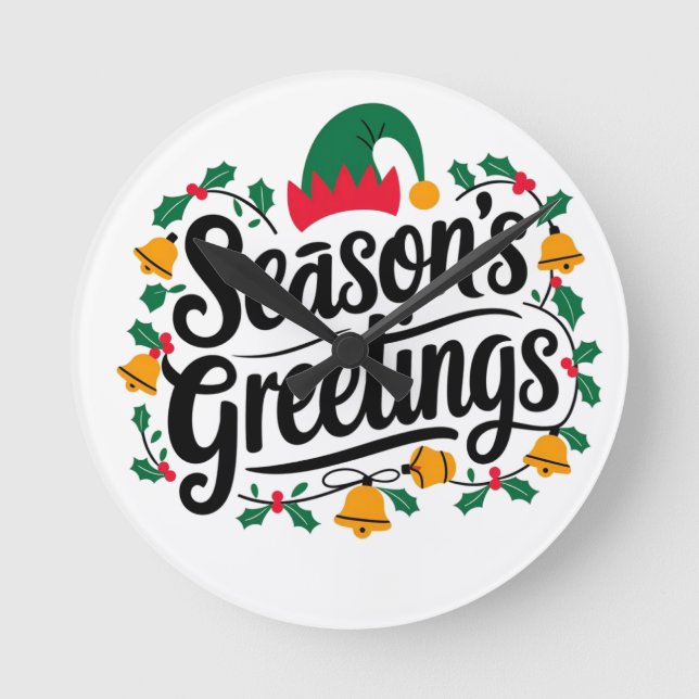 Julen hälsning under säsongen rund klocka (Framsida)