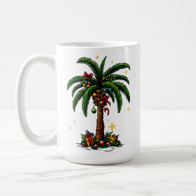 Julen Handflatan Träd, Beach Aloha-julen Kaffemugg (Vänster)