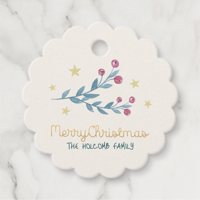 Julen helgdag Berries och Stars Guld Gåvor Etiketter (Framsida)
