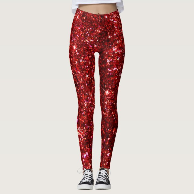 Julen Helgdag Red and Black Faux Glitter Leggings (Framsida)