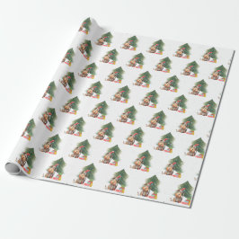 Julen Hund och Gräs Träd i Snöflingor Presentpapper