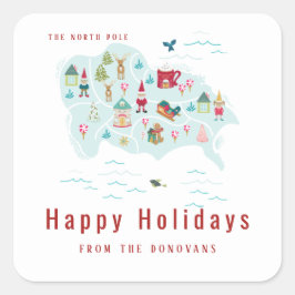 Julen i byn North Pole i Karta Fyrkantigt Klistermärke