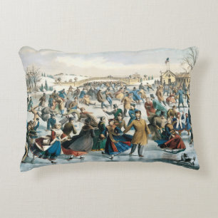 Julen i Victoria- eran Central Park Currier & Ives Prydnadskudde