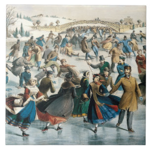 Julen i Victorian Central Park Currier & Ives Kakelplatta