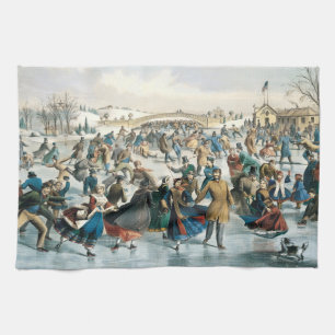 Julen i Victorian Central Park Currier & Ives Kökshandduk