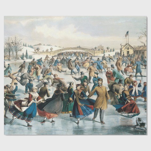 Julen i Victorian Central Park Currier & Ives Presentpapper (Platt)