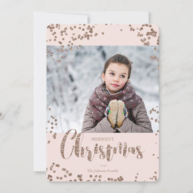 Julen jul | Rosa Guld Glitter | Fotokort (Framsida)