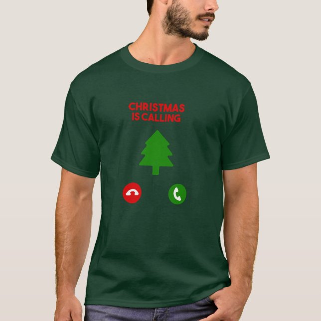 Julen kallar God jul Hälsning Gift T Shirt (Framsida)