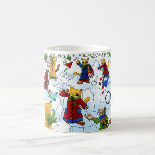 Julen kastar snöboll slagsmålkatter kaffemugg