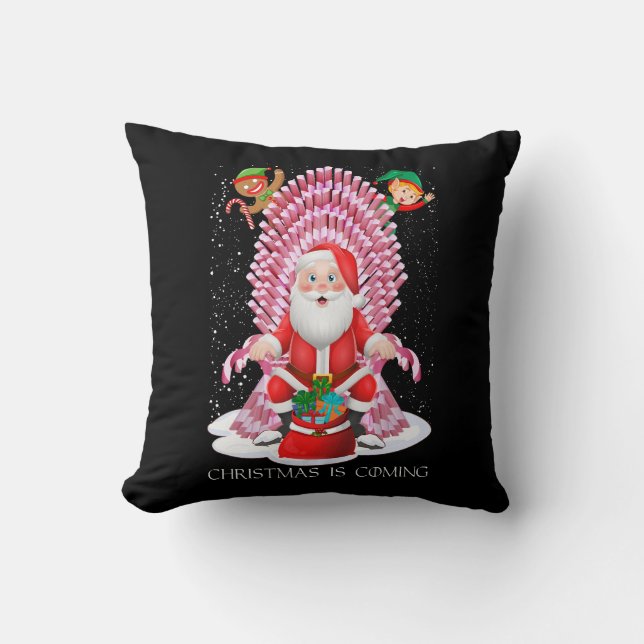 Julen kommer Jultomten Käpp Candy Throne Kudde (Framsida)