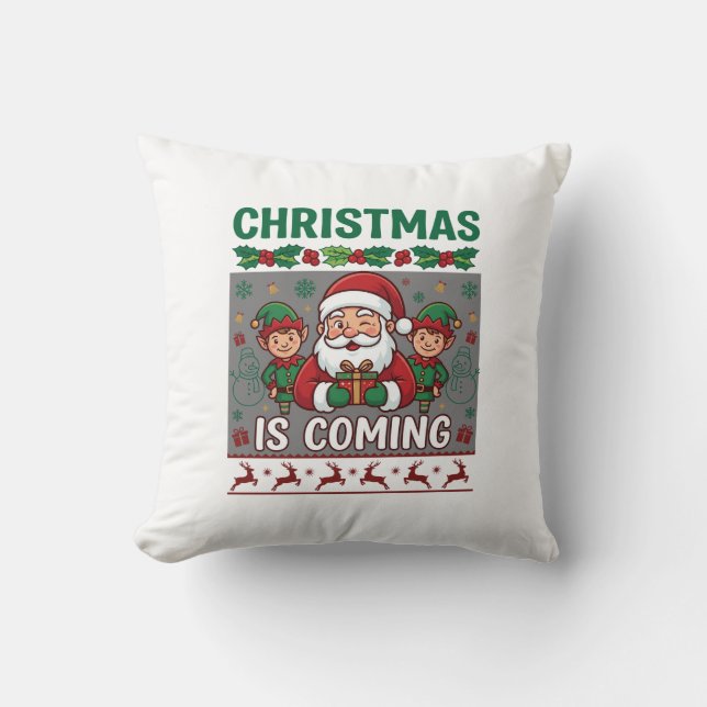Julen kommer Tomte Alver Renar Kudde (Framsida)