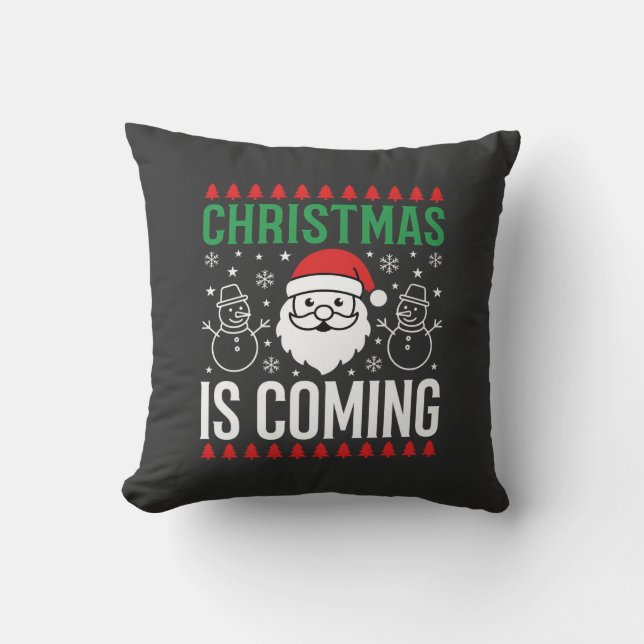 Julen Kommer Tomte Snöman Kudde (Framsida)