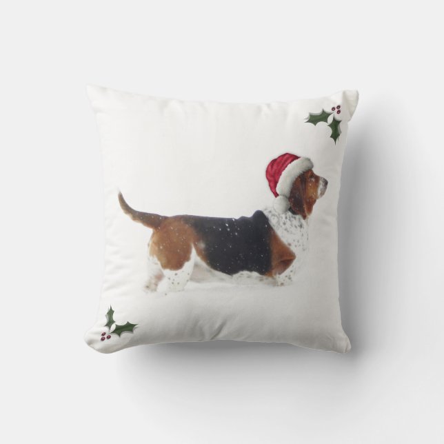 Julen kudder med Bassethund i den Santa hatten Kudde (Framsida)