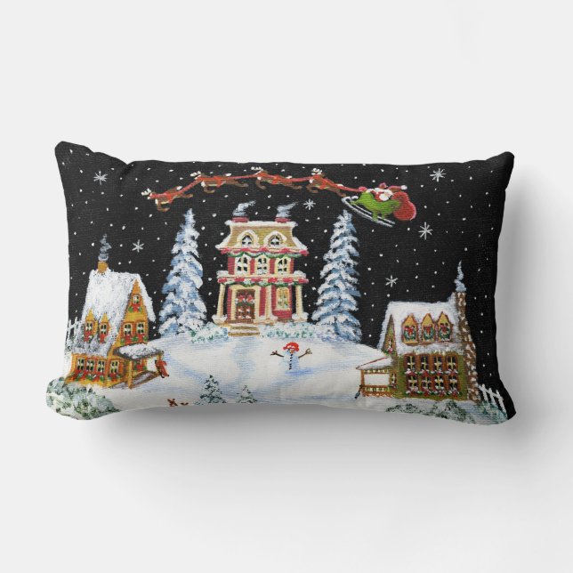 Julen kudder, Santa, Claus, snögubben, kanin Lumbarkudde (Framsida)