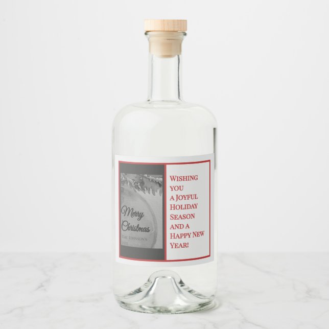 Julen med röda ornament – Elegant firande Spritflaskor Etikett (Framsida)