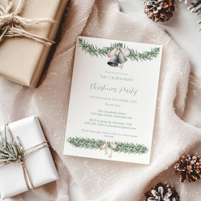 Julen Mistletoe och Silver Klockor Inbjudningar (Silver Bells and Mistletoe Christmas Party Invitation)
