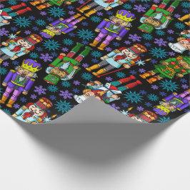 Julen mönstrar med nötknäpparen och snöflingor presentpapper