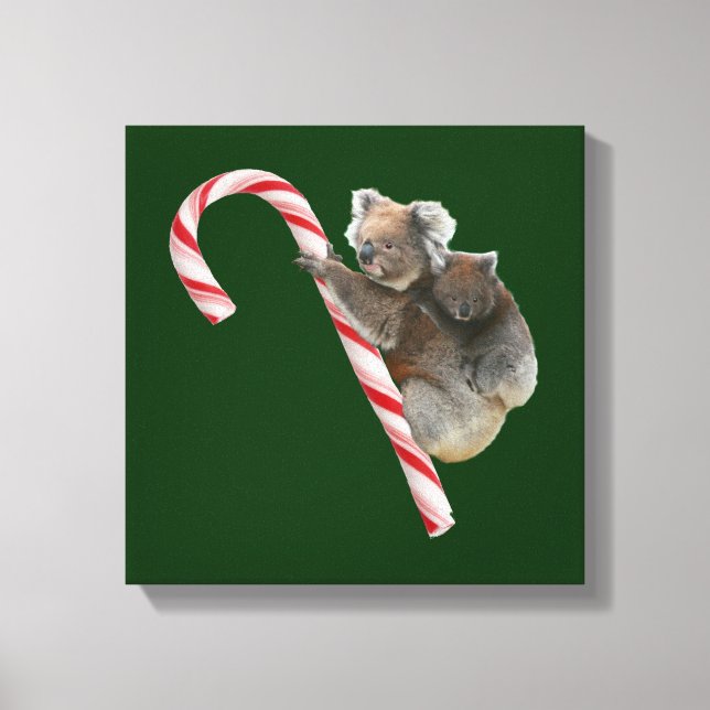 Julen morsa och Joey Koala Candy cane Canvastryck (Framsida)