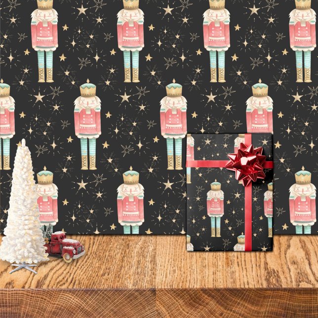 Julen Nutcracker Guld Starry Natt Presentpapper (The Christmas Nutcracker Gold Starry Night Gift Wrapping Paper Rolls)