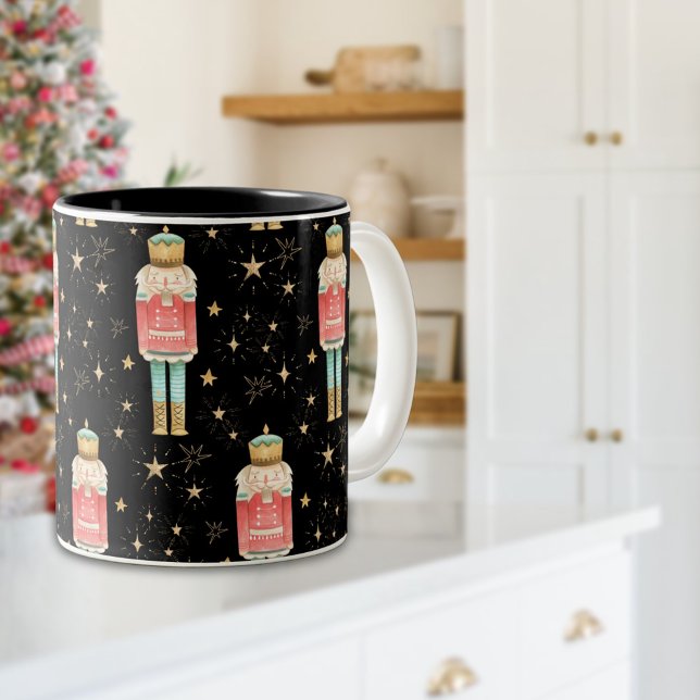 Julen Nutcracker Guld Starry Natt Två-Tonad Mugg (The Christmas Nutcracker Gold Starry Night Two-Tone Coffee Mug)