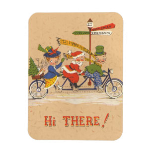Julen på retrovis, Tomte cyklar på en tandemcykel Magnet