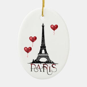 Julen Paris, Eiffel Torn och Red Balloons Julgransprydnad Keramik