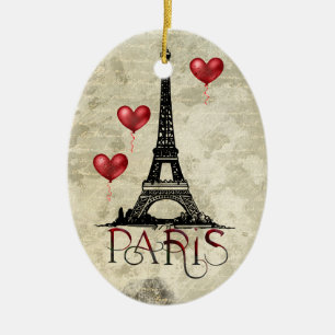 Julen Paris, Eiffel Torn och Red Balloons Julgransprydnad Keramik