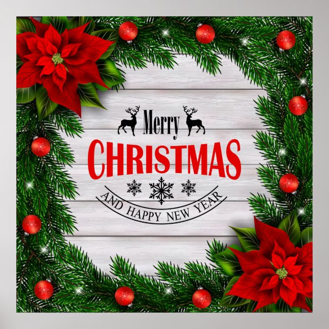 Julen poster med grenar och dekoration (Framsidan)
