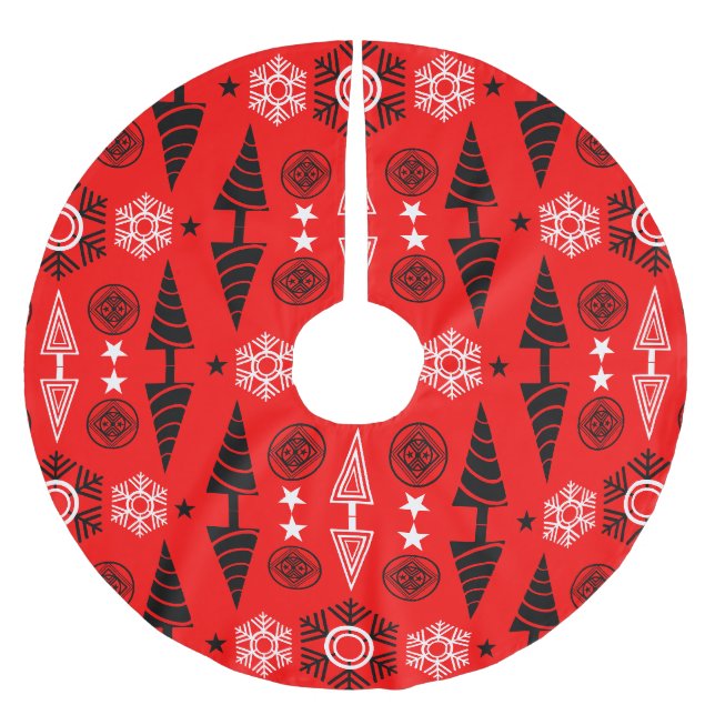 Julen Red and Black Art nouveau Julgransmatta Borstad Polyester (Framsidan)