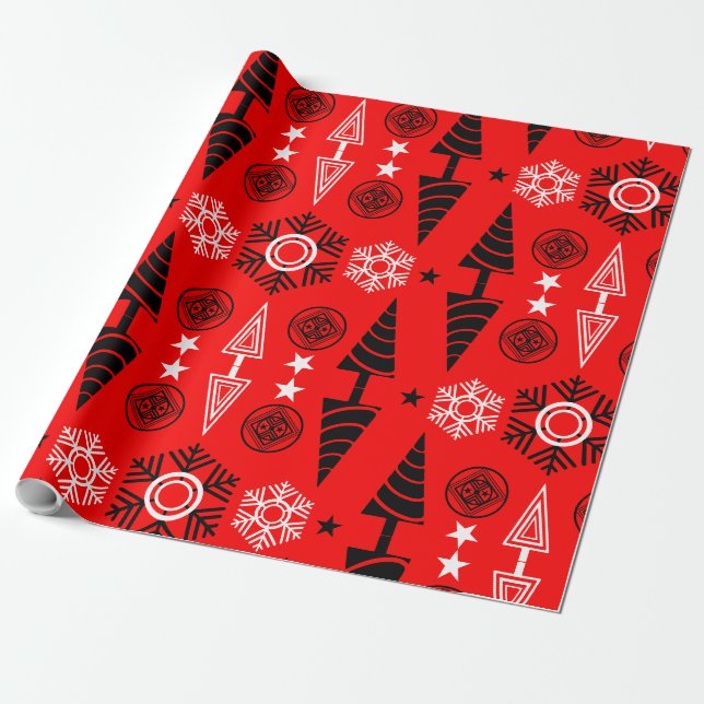 Julen Red and Black Art nouveau Presentpapper (Utrullad)