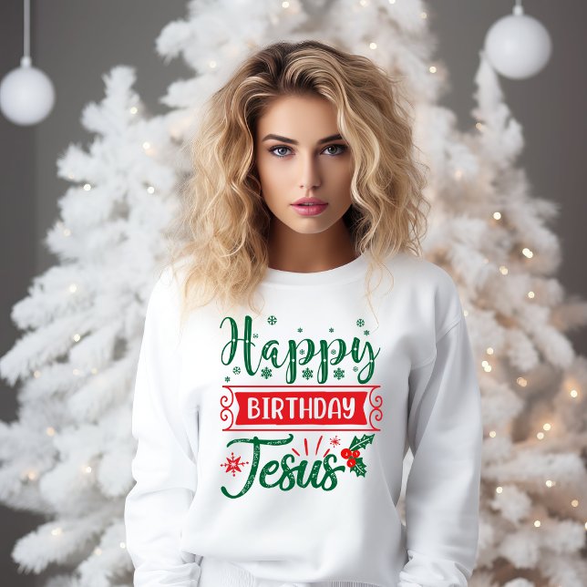 Julen Red and Grönt Grattis på födelsedagen Jesus T Shirt (Red and Green Happy Birthday Jesus Christmas Sweatshirt)