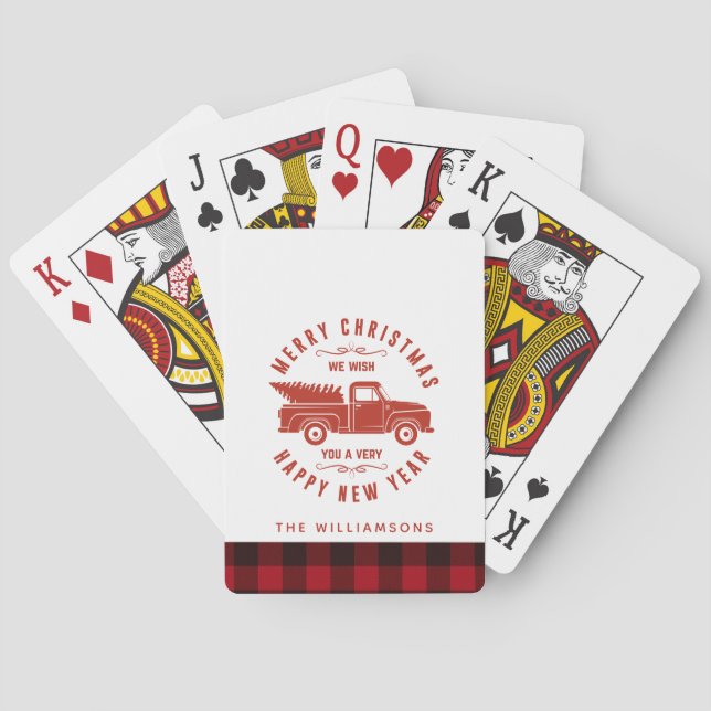 Julen Red Lastbil och Träd Family Namn Casinokort (Baksidan)