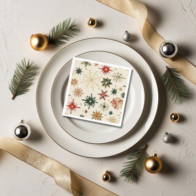 Julen Rustic Guld Snöflingor mönster Pappersservett (Rustic Gold Snowflakes pattern Christmas Napkins)