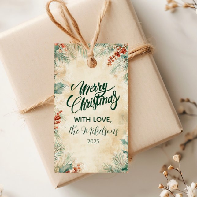 Julen Rustic Holly och Gräs Presentetikett (Skapare uppladdad)