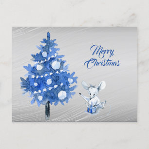 Julen Rustic Mouse Paket Blue Träd Vykort
