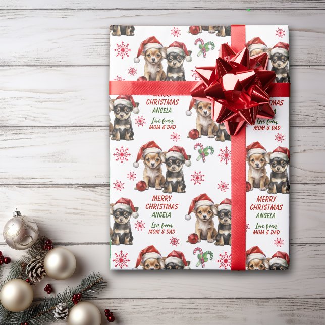 Julen Santa Hat Chihuahua Puppies Presentpapper (Skapare uppladdad)