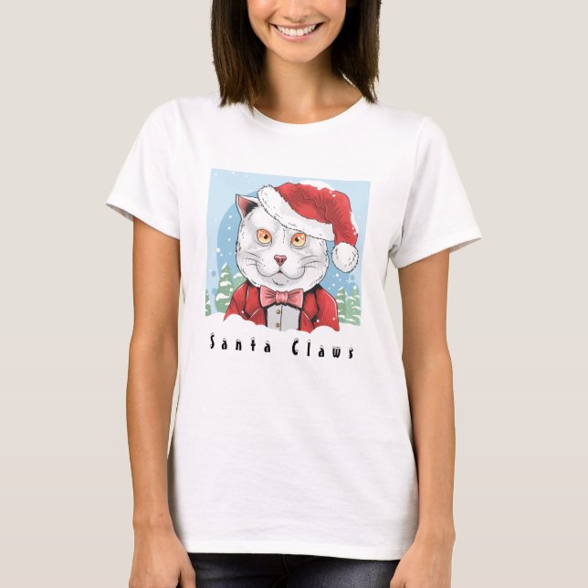 Julen Santa Klo Kattunge T Shirt (Framsida)