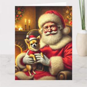 Julen Santa och Chihuahua Puppy Kort