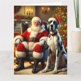 Julen Santa och Great dane Kort